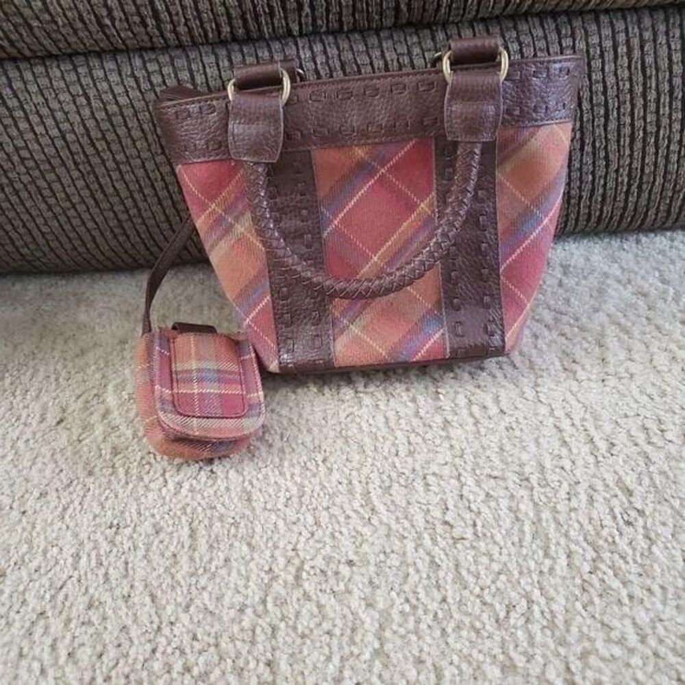 Longaberger plaid and brown handbag